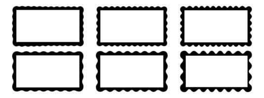 Set of rectangle frames with wavy edges. Rectangular frameworks with scallop borders. Mirror, picture or photo borders, empty text boxes or banners, tags or labels. graphic illustration vector