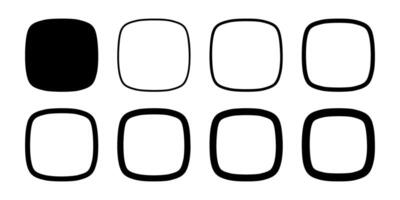 Set of squircles or squares with rounded borders and corners. Simple geometric shapes and frames isolated on white background. Design elements or buttons with empty space. graphic illustration vector