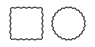 Rectangular and round shapes with undulated borders. Square and circle frames with wavy edges. Empty frilly text boxes, tags or labels isolated on white background. graphic illustration vector