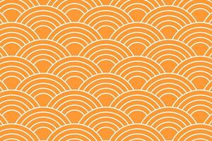 Orange arch shapes. Repeating suns wallpaper. Japanese seigaiha pattern. Sea or ocean waves background. Scallops print. Fish squama or dragon scale. Simple geometric ornament. illustration vector