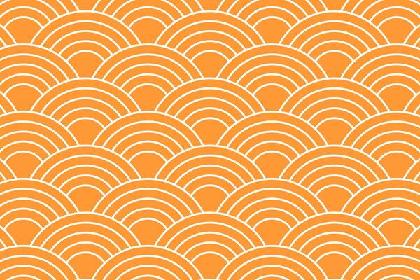 Orange arch shapes. Repeating suns wallpaper. Japanese seigaiha pattern. Sea or ocean waves background. Scallops print. Fish squama or dragon scale. Simple geometric ornament. illustration