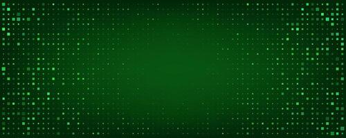 Trendy abstract background with digital pixel particles. Futuristic geometric style with vibrant green color and glowing light effects. Modern halftone design vector