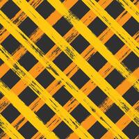 Seamless pattern with yellow and orange brush strokes stripes on black. Checkered abstract background. Great for textile, fabric, wallpaper, wrapping, scrapbook and packaging vector