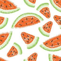 Seamless pattern with chalk drawn slices of ripe watermelon. Trendy sesonal print, great for textile, fabric, wallpaper, wrapping, scrapbook and packaging vector