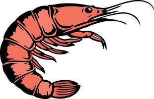 illustration colored shrimp with black outline without background vector