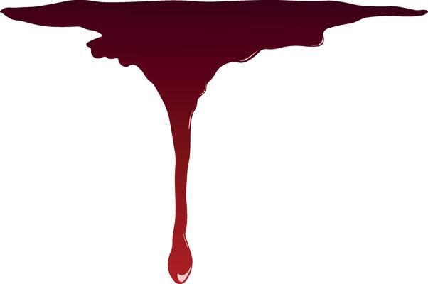 red drop of blood flows down without background