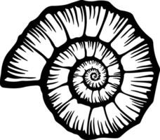 black and white spiral shell without background vector