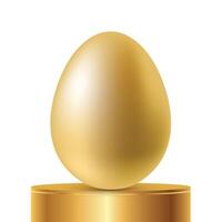 illustration of a golden Easter egg perched elegantly on a golden podium with a reflective finish vector