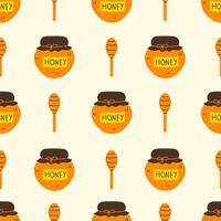 Honey Stick and Jar Seamless Pattern vector