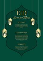 Eid menu design with hanging lanterns vector