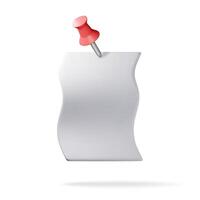 3D empty paper sheets hanging with push pin isolated. Render white blank paper page with push button. Education and work. Stationery and office supply. Document, note or letter. vector
