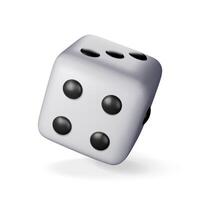 3D dice white playing cube isolated on white. Render rolling dice cube with dots icon. Idea of random choice or decision. Poker dice gambling casino, bet and sports icon vector