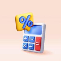 3D modern calculator with percentage sign. Mathematics icon. Addition, subtraction, multiplication and division buttons. Arithmetic operations. Financial math device calculate vector