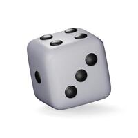 3D dice white playing cube isolated on white. Render rolling dice cube with dots icon. Idea of random choice or decision. Poker dice gambling casino, bet vector