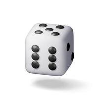 3D dice white playing cube isolated on white. Render rolling dice cube with dots icon. Idea of random choice or decision. Poker dice gambling casino, bet and sports. vector