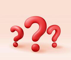 3D red question mark isolated. Render question symbol. Thin realistic icon. Concept of FAQ, support and help. Problem, survey, information vector