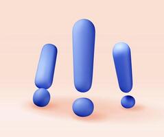 3D blue exclamation mark isolated on white. Render attention, information, danger and warning icon. Alert and alarm symbol. Social media network notification reminder vector