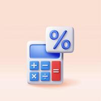 3D modern calculator with percentage sign. Mathematics icon. Addition, subtraction, multiplication and division buttons. Arithmetic operations. vector