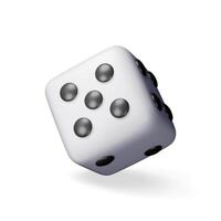 3D dice white playing cube isolated on white. Render rolling dice cube with dots icon. Idea of random choice or decision. Poker dice gambling casino, bet and sports vector