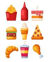Set of fast food flat style design illustrations vector