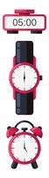 Set of watch, alarm clock, digital alarm clock illustration flat design vector