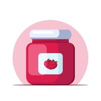 strawberry jam in a jar. Flat design vector