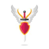 sword and shield with wings. Flat design illustration isolate vector