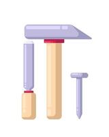 chisel and nail tools. Flat design illustration, isolated vector