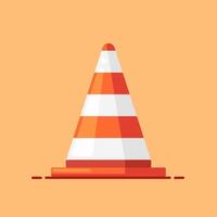 traffic cone with orange background. flat design illustrator vector