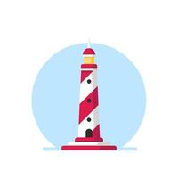 lighthouse in red and white, useful for marine navigation. Flat design illustration vector
