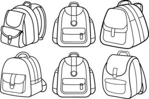 Set of backpack outline vec illustration line art vector