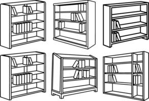 Set of bookshelf outline illustration line art vector