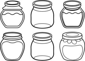 Set of honey jar outline illustration line art vector