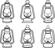 Set of kerosene light outline illustration line art vector