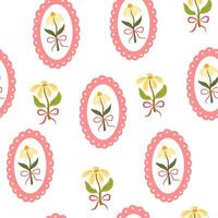 Coquette trellis floral seamless pattern with bows and ribbons,. Preppy floral bouquet background. Vintage design for fabric, wallpaper or wrapping paper. botanical elegant trendy print. vector