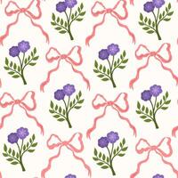 Coquette trellis floral seamless pattern with bows and ribbons. Preppy floral bouquet background. Vintage design for fabric, wallpaper or wrapping paper. . botanical elegant trendy print. vector