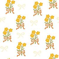 Coquette trellis floral seamless pattern with bows and ribbons.. Preppy floral bouquet background. Vintage design for fabric, wallpaper or wrapping paper. botanical elegant trendy print vector