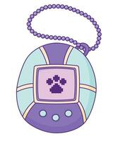 Cute Retro Virtual Pet Toy Hand Drawn Illustration Isolated on White Background. Nostalgic Artificial Pet Device with Screen Display, Pixel Paw Print, Buttons vector