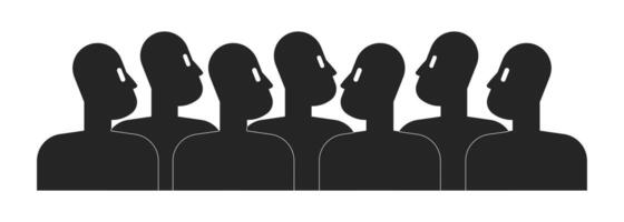 Group of silhouetted faceless people looking forward 2D ink characters. Collective thinking. Mass behavior. Abstract figures. Crowd isolated people drawing. Monochromatic spot illustration vector