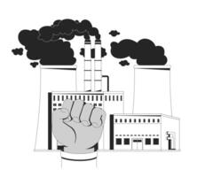 Industrial power and communist revolution line illustration concept. Communism ideology. Raised fist clenched. Socialist movement outline 2D composition isolated. Ink linear drawing art vector