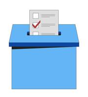 Voting sheet inserted into ballot box 2D cartoon object. Democratic election. Civic responsibility. Voter participation checkbox isolated element flat clip art on white. Spot illustration vector