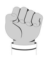Raised fist symbolizing power and protest outline illustration. Activism and revolution. Solidarity, resistance. Clenched fist punch isolated 2D image black and white. Linear drawing clip art vector