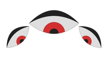 Three stylized surveillance eyes watching 2D cartoon object. Big brother. Privacy concerns. Monitoring, observation. Looking gaze isolated element flat clip art on white. Spot illustration vector