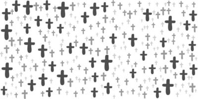 Monochrome scattered cross pattern background with religious Christian symbols on transparent vector