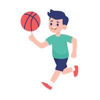 Smiling young boy spinning basketball while running with joy vector