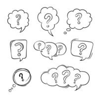 Question mark illustration. Hand drawn question mark in chat bubble doodle element. vector