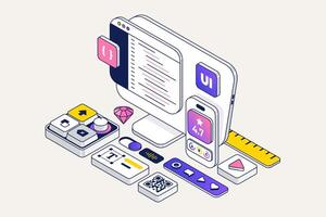 Trendy Isometric illustration of Ui Design vector
