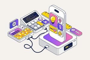 Trendy Isometric illustration of Mobile App development vector