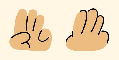 Cartoon Three Fingers Up Hand Gesture Illustration on Beige Background, Set of 2 Simple Drawings. vector