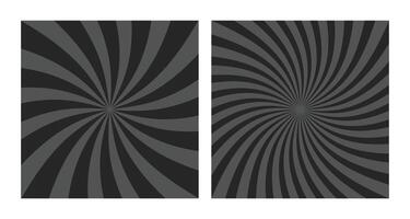 A set of two Gray Spirals on a Black Background, Creating a Hypnotic Visual Effect. Square Posters with Black Grey Swirls, Retro Inspired Grunge Sun Bursts, Perfect for Design Projects vector